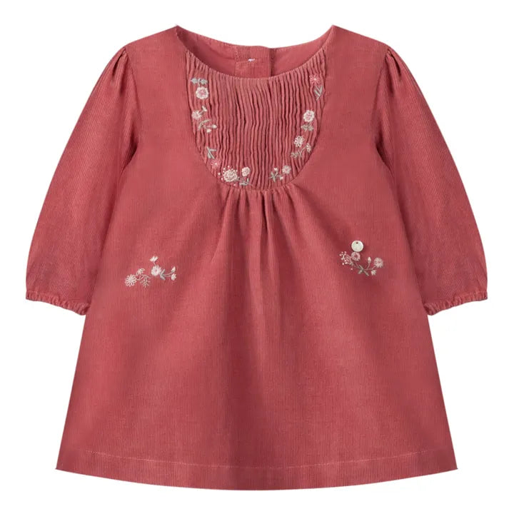 Tartine et Chocolat Embroidered Smocked Corduroy Dress | Rust - Atelier Yvette