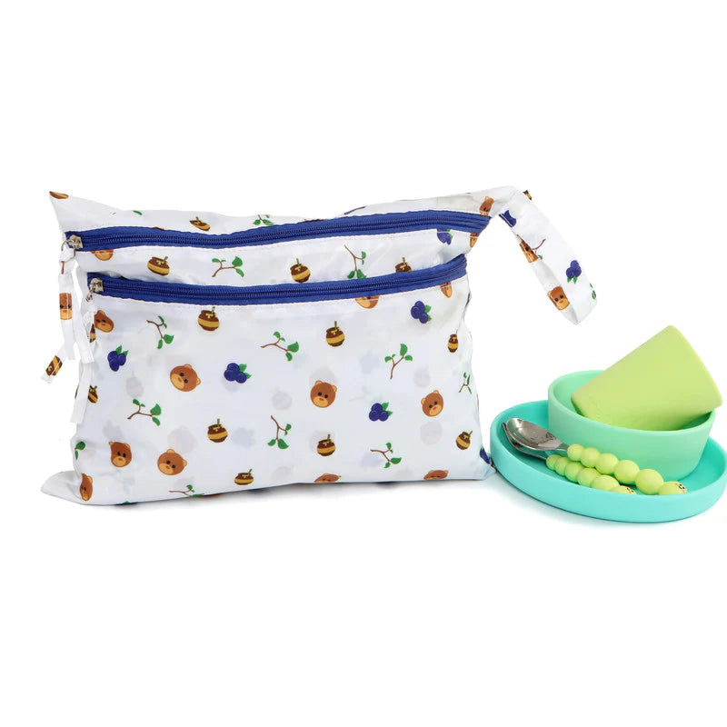Melii Waterproof Wet Bags White & Navy Bear