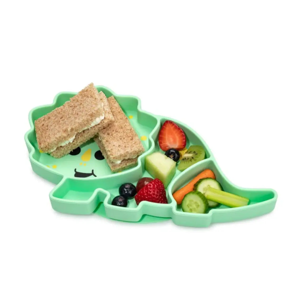 Melii - DividedSilicone Suction Plate - Green Dinosaur