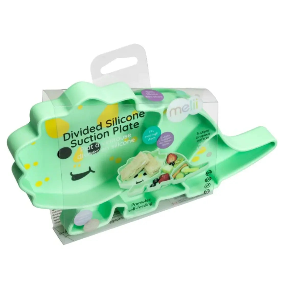 Melii - DividedSilicone Suction Plate - Green Dinosaur