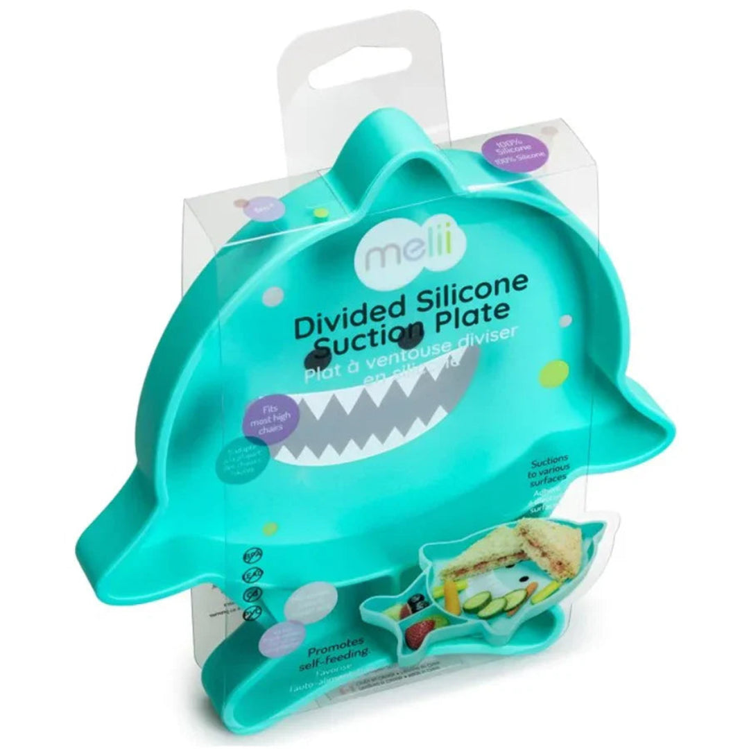 Melii - Divided Silicone Suction Plate - Turquoise Shark