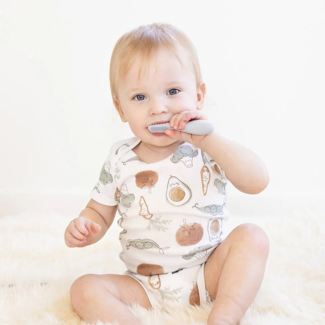 Baby-Led -Toothbrush+Tongue Depressor- Pewter
