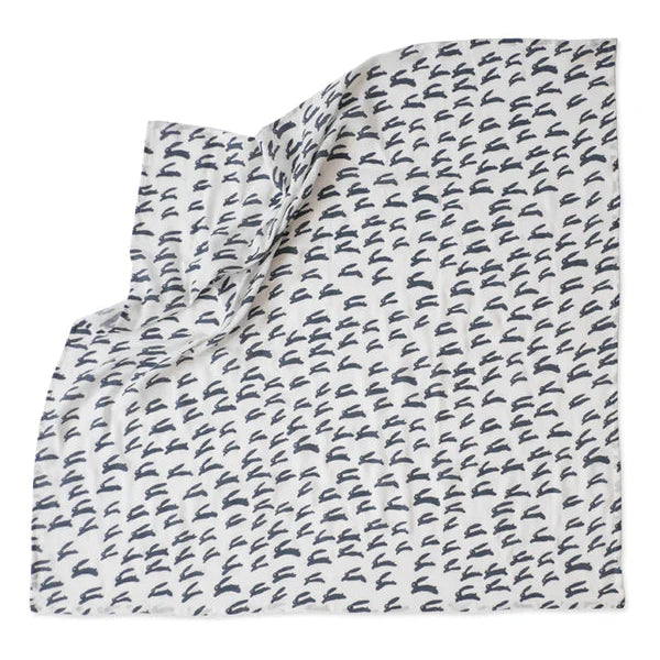 Fine Little Day Organic Rabbit Muslin Blanket in Soft White & Night Blue - Atelier Yvette