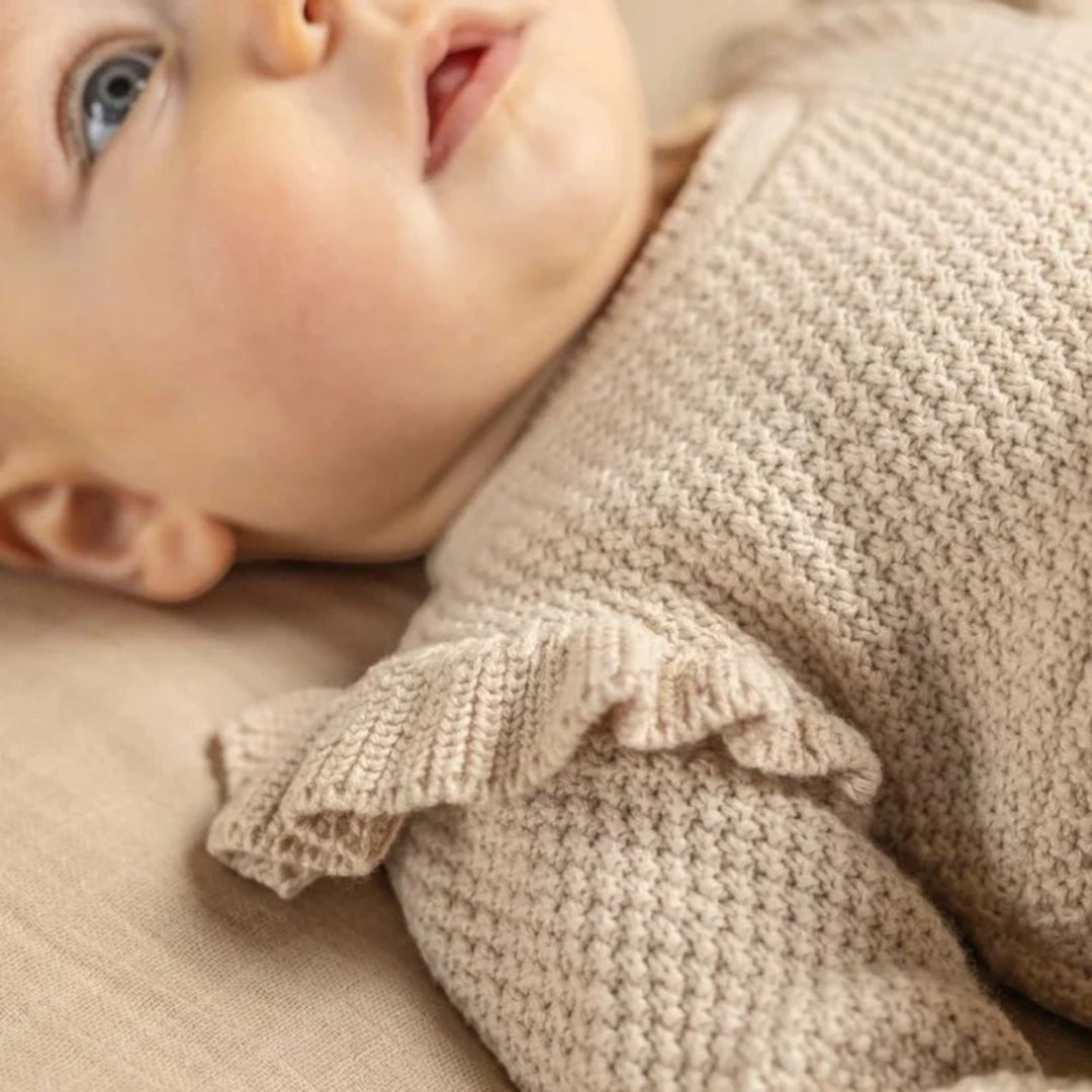 Little Dutch Soft Knit Cotton Ruffle Dress - Sand - Atelier Yvette