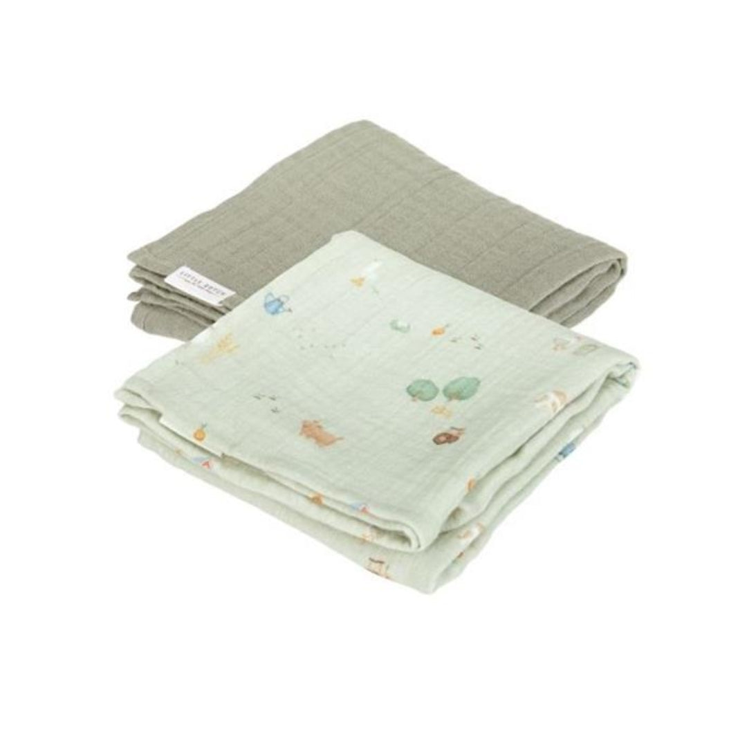 Little Dutch Swaddles Set Muslin Little Farm / Olive 70 x 70 cm - Atelier Yvette