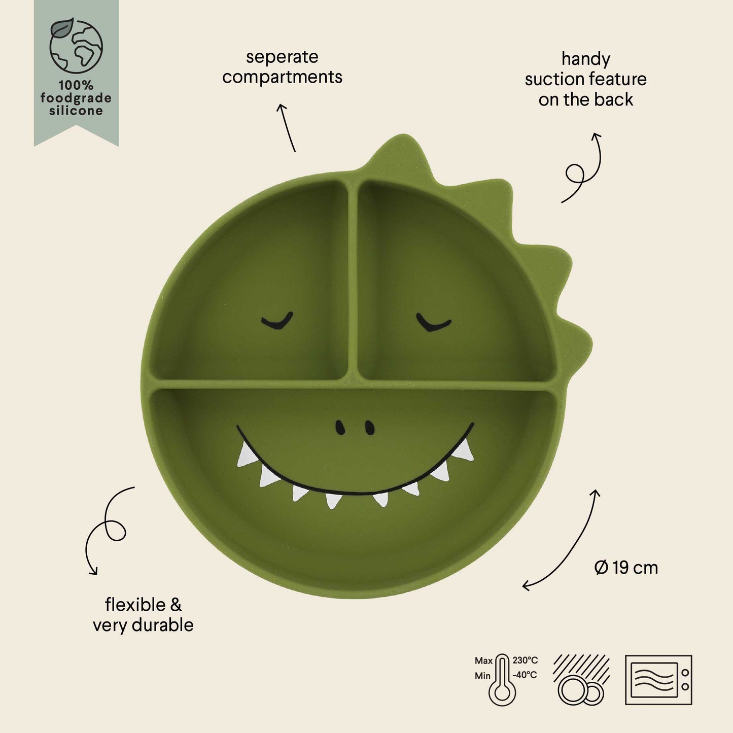 TRIXIE Silicone divided suction plate - Mr. Dino - Atelier Yvette