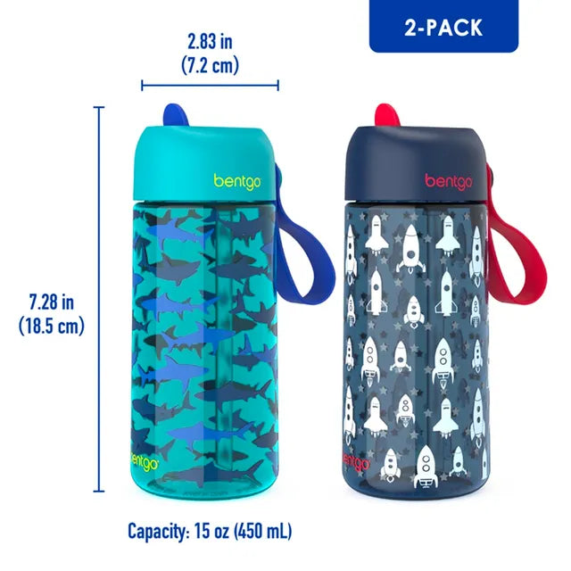 Bentgo - Kids Water Bottle Twin Pack 450 ml - Shark/Rockets - Atelier Yvette