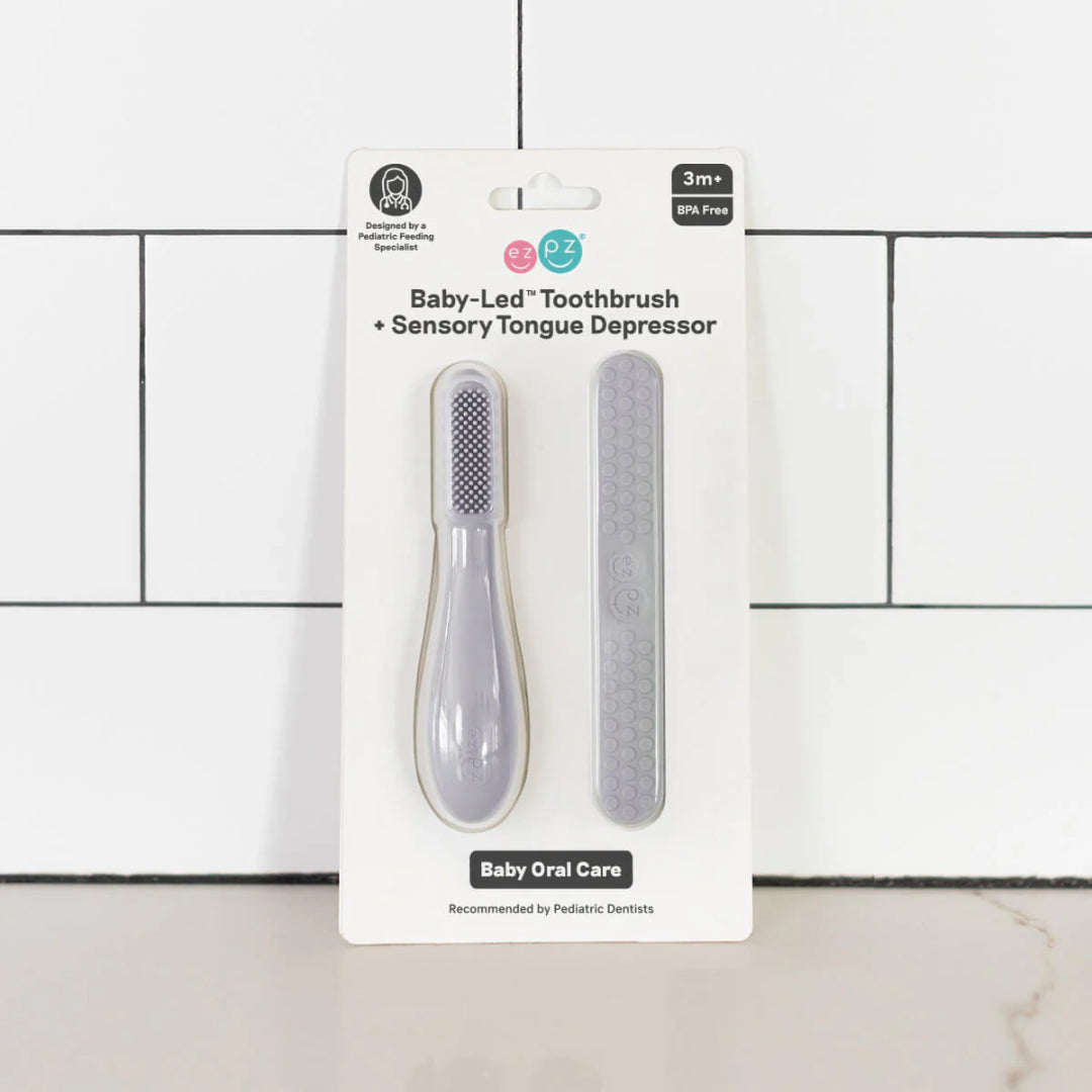 Baby-Led -Toothbrush+Tongue Depressor- Pewter