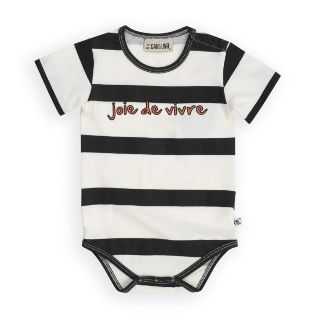 CarlijnQ Black Stripes Short Sleeve Bodysuit With Print - Atelier Yvette
