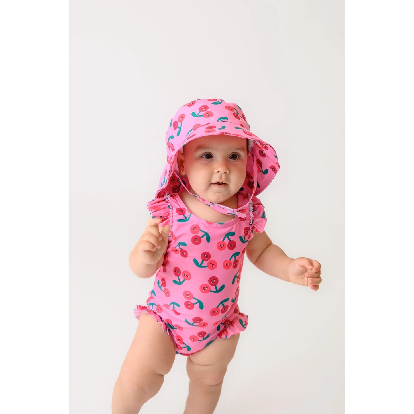 Ruffled One Piece Swimsuit - UPF 50+ - Cherry