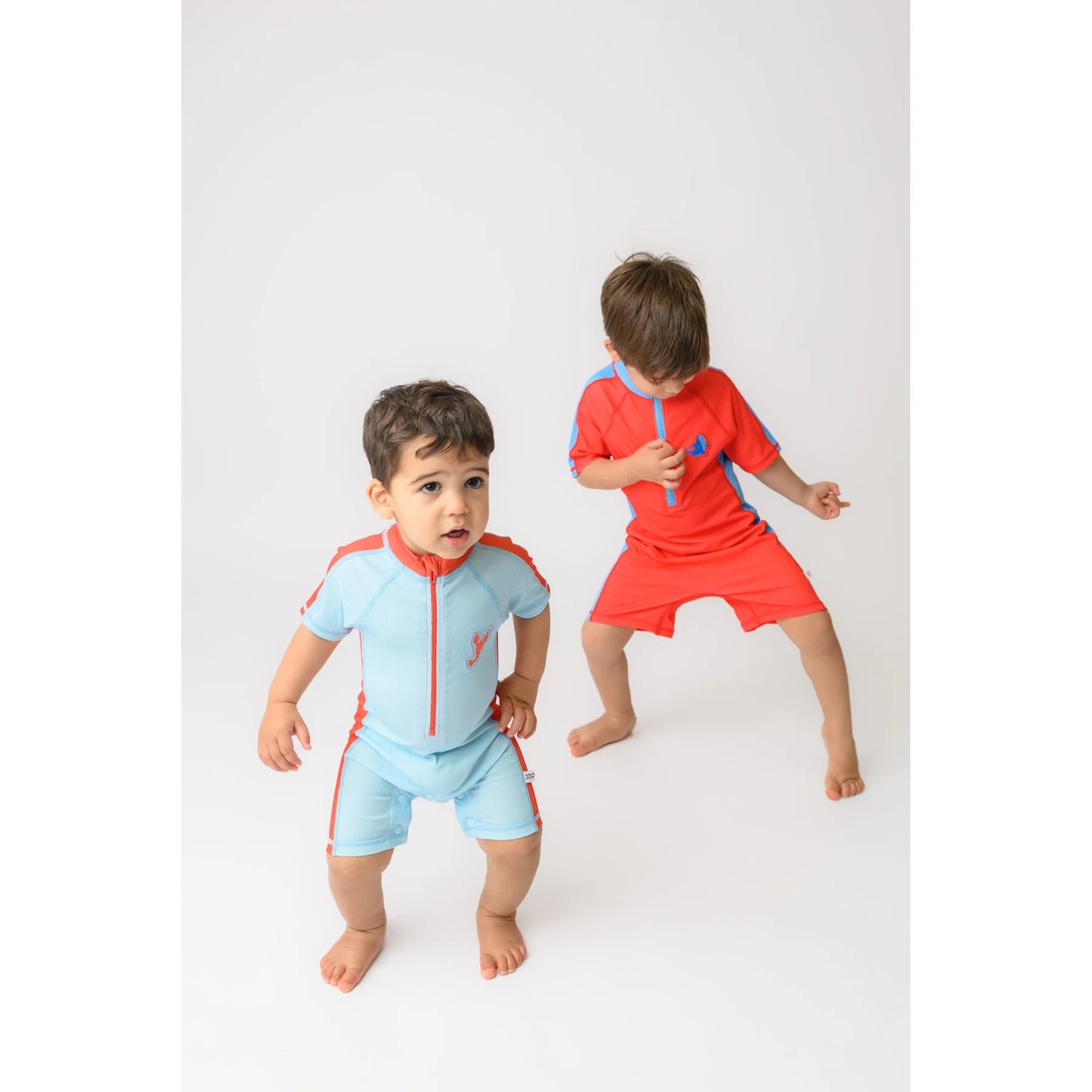 Short Sleeve One Piece Solid Swimsuit - Lobster