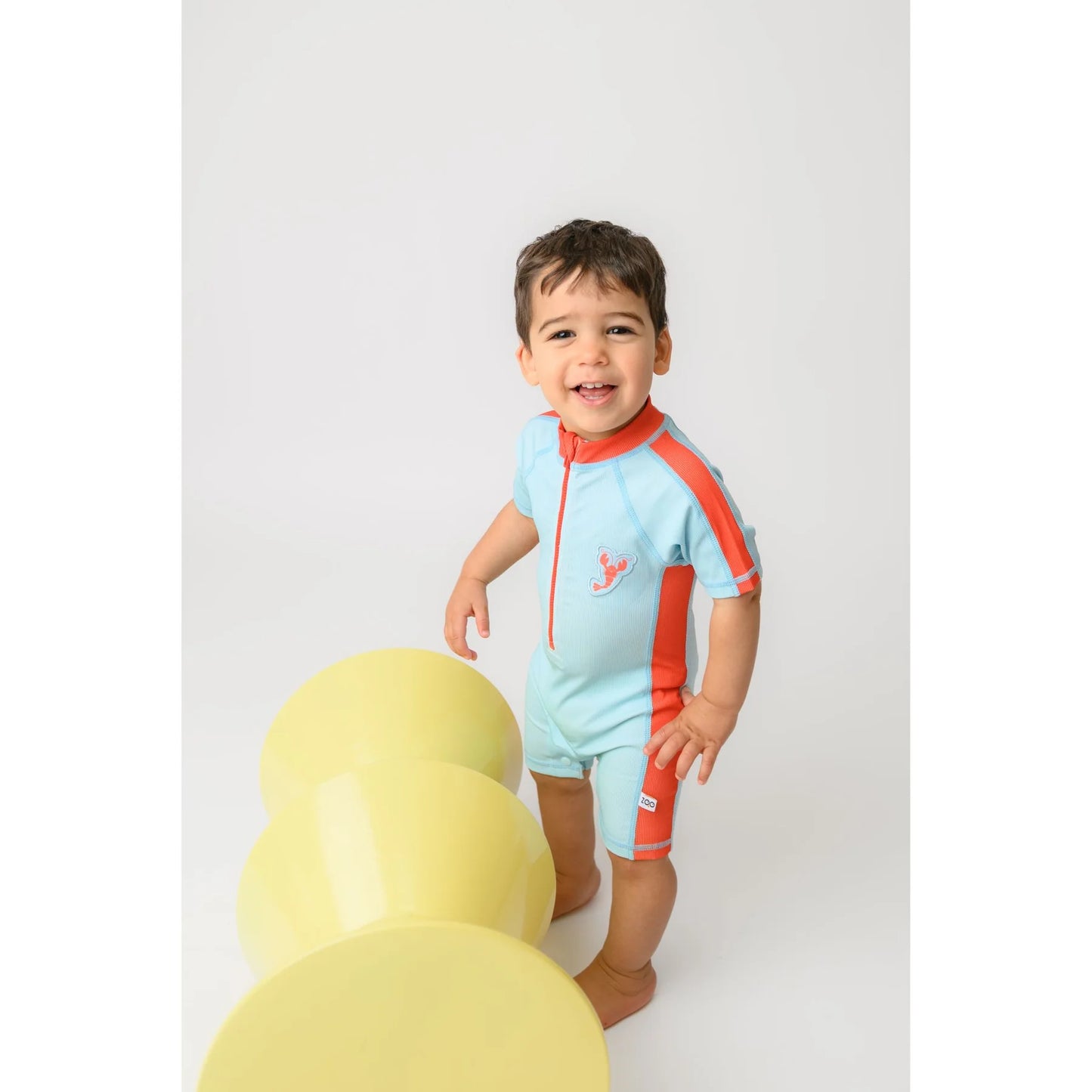 Short Sleeve One Piece Solid Swimsuit - Lobster