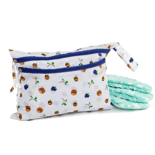 Melii Waterproof Wet Bags White & Navy Bear