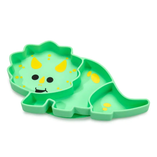 Melii - DividedSilicone Suction Plate - Green Dinosaur