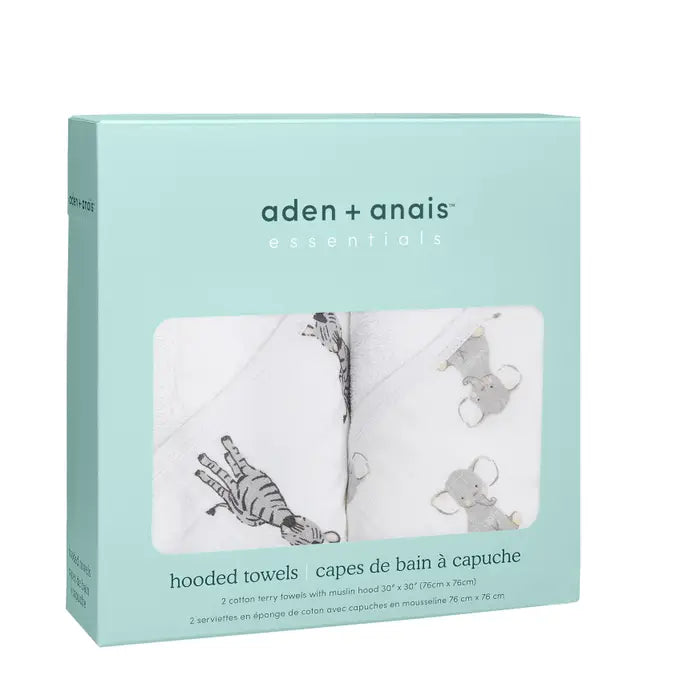 Essentials cotton muslin hooded towels 2 pack - safari babes