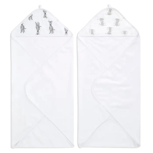 Essentials cotton muslin hooded towels 2 pack - safari babes