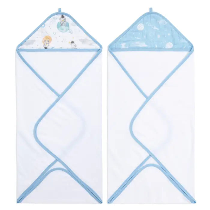 Essentials cotton muslin hooded towels 2 pack - space explorers