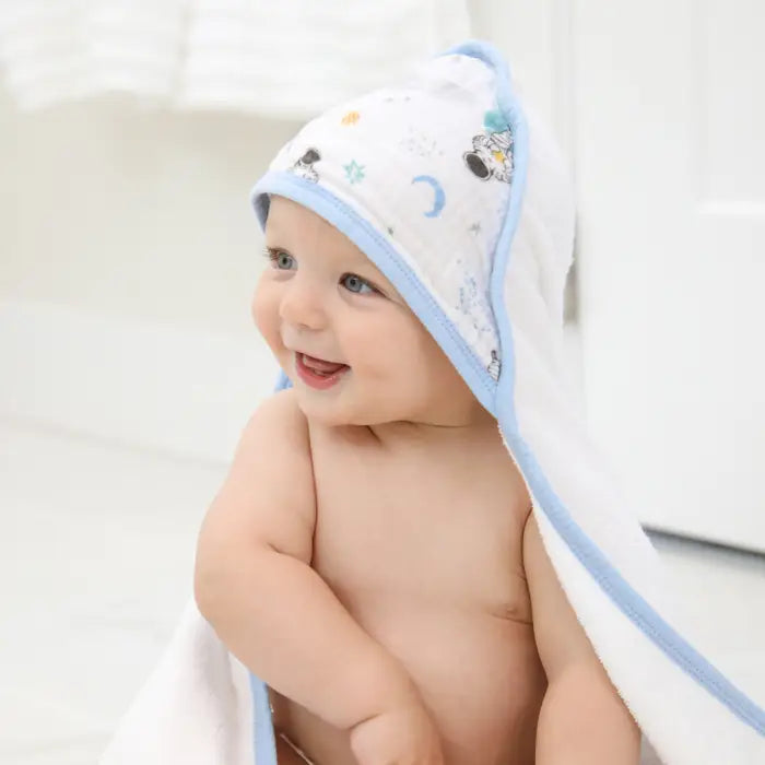 Essentials cotton muslin hooded towels 2 pack - space explorers