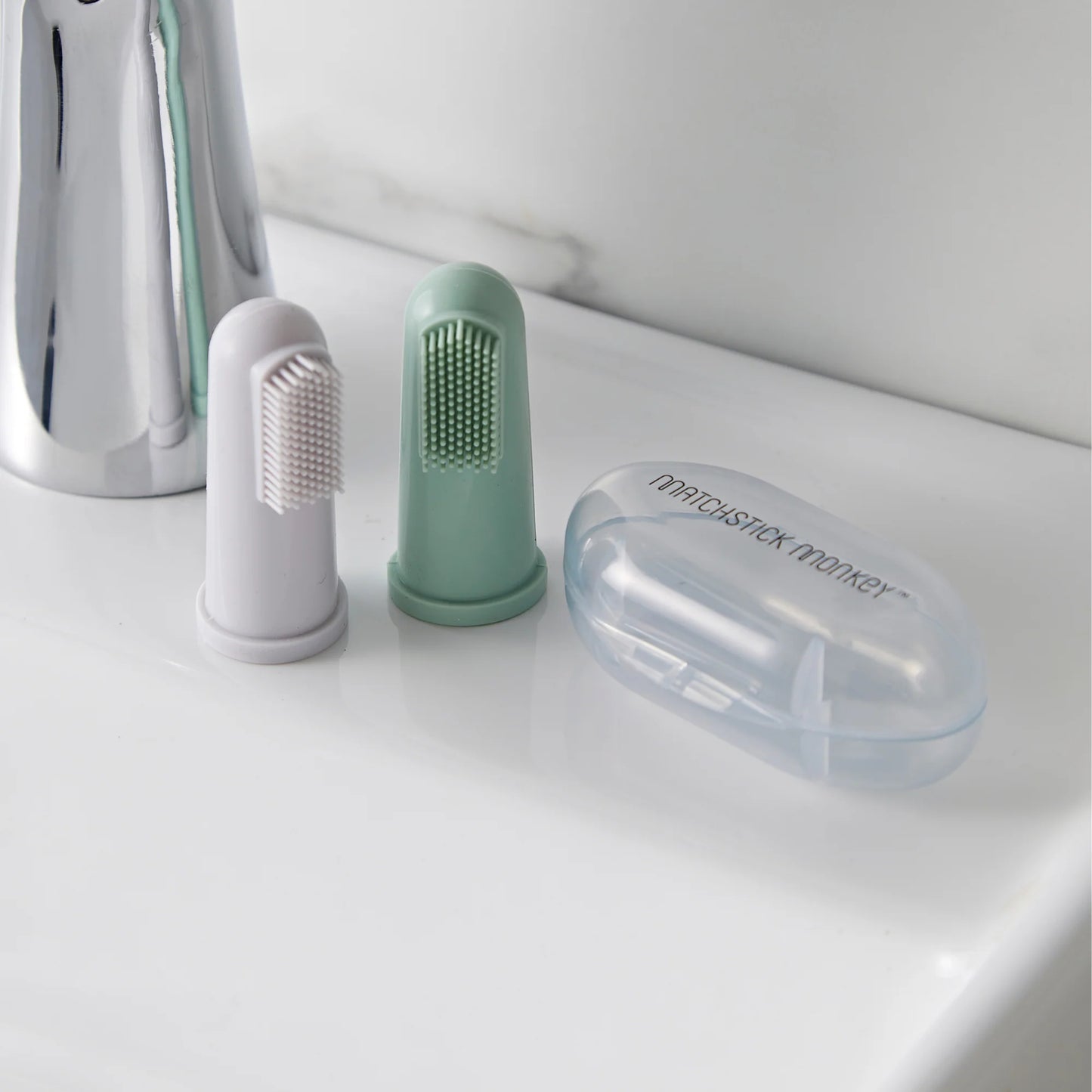 Grey and Mint Green Finger Toothbrush with carry case