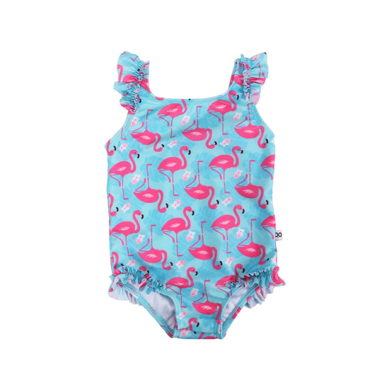 Ruffled One Piece Swimsuit - UPF 50+ - Flamingo