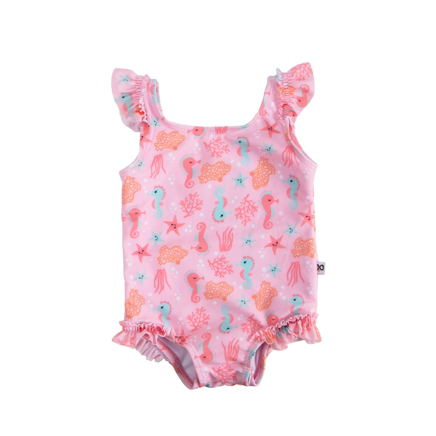 Ruffled One Piece Swimsuit - UPF 50+ - Seahorse