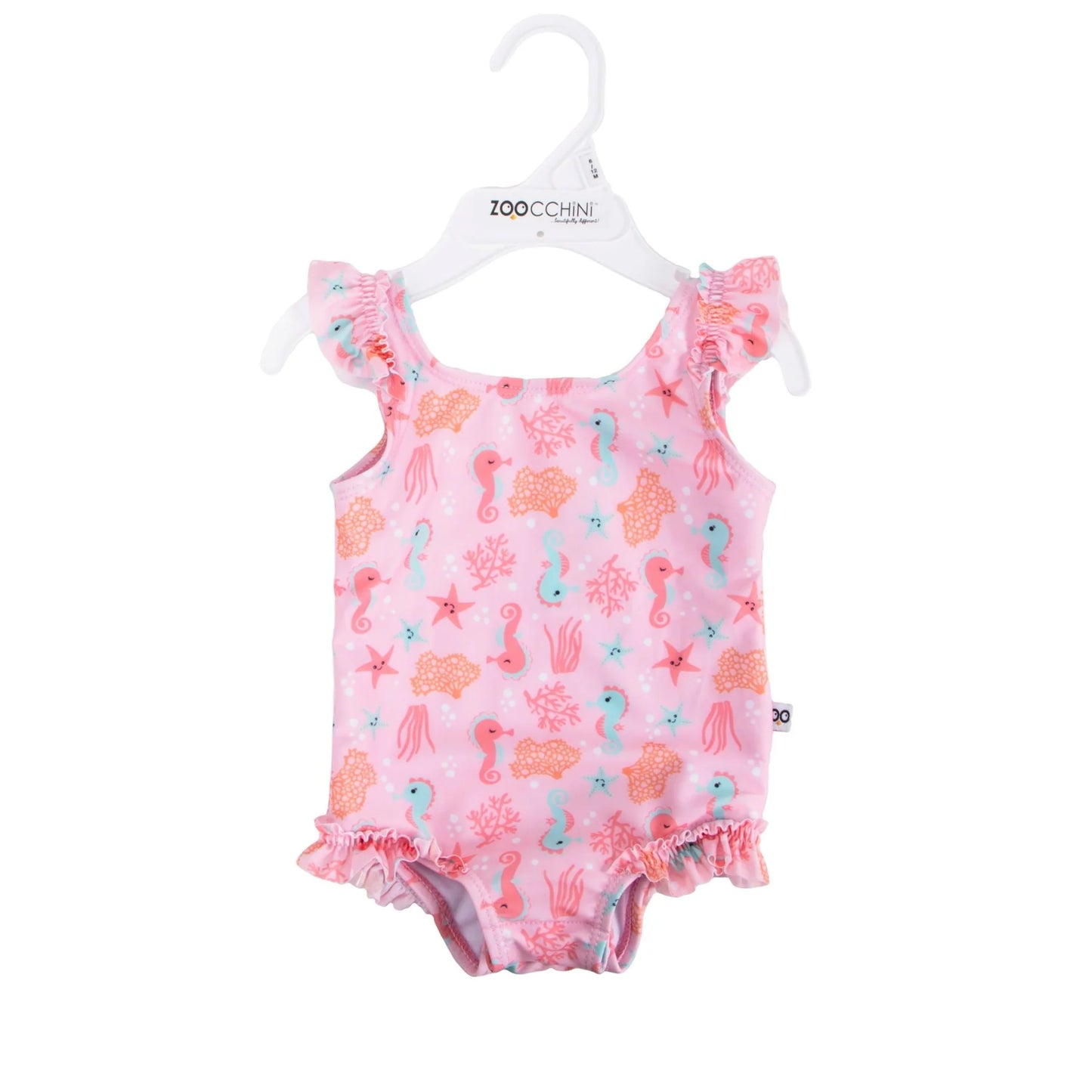 Ruffled One Piece Swimsuit - UPF 50+ - Seahorse