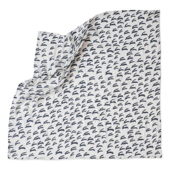 Fine Little Day Organic Rabbit Muslin Blanket in Soft White & Night Blue