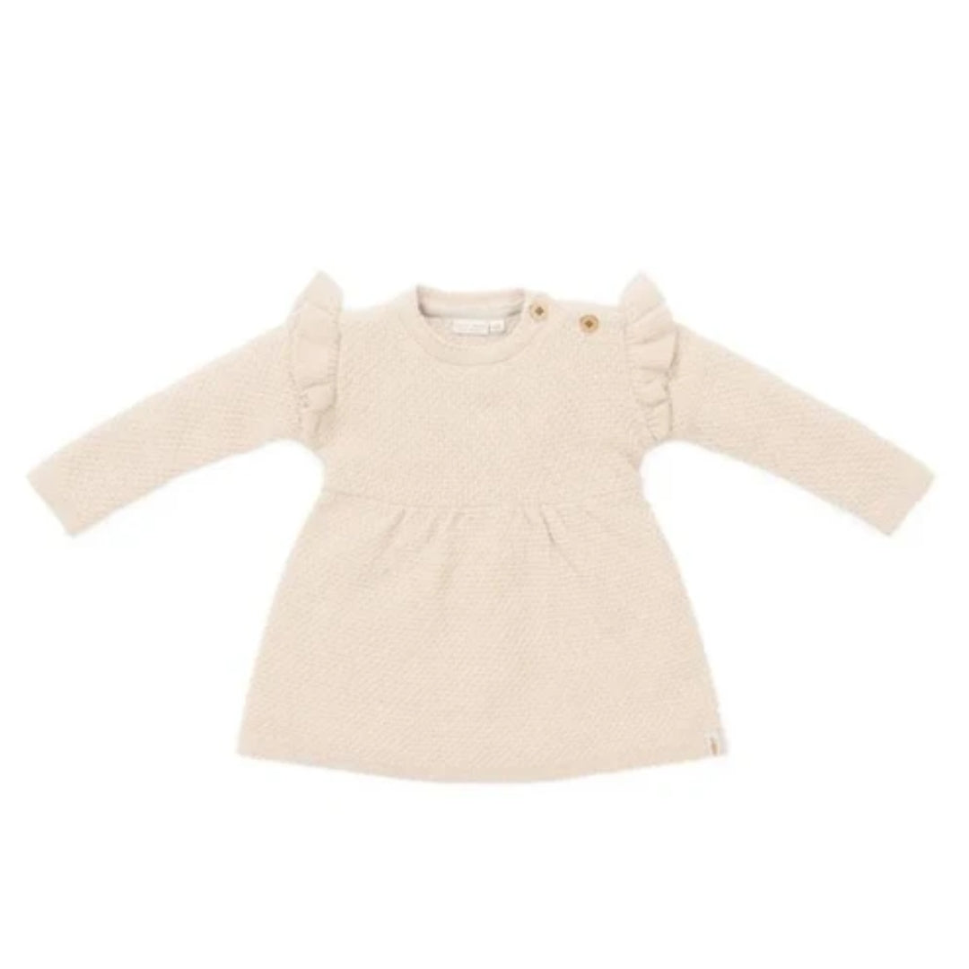 Little Dutch  Soft Knit Cotton Ruffle Dress - Sand