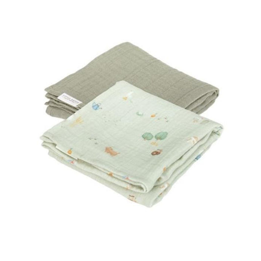 Little Dutch  Swaddles Set Muslin Little Farm / Olive 70 x 70 cm -  Atelier Yvette