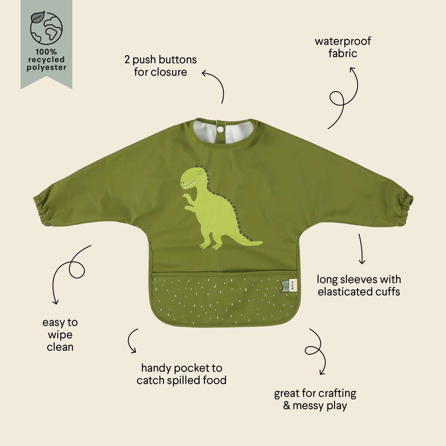 Trixie Waterproof long sleeve bib - Mr. Dino -  Atelier Yvette