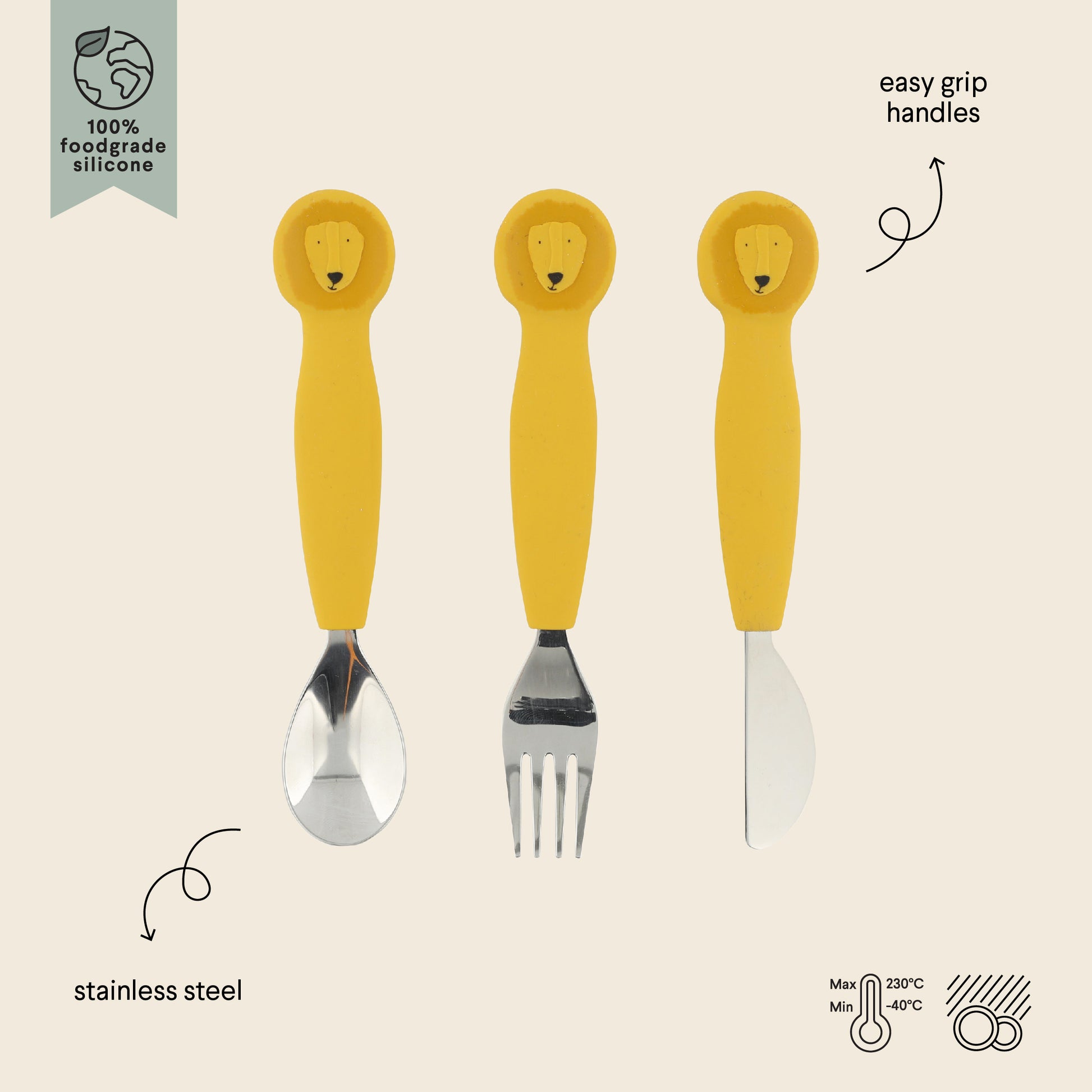 Silicone cutlery set 3-pack - Mr. Lion -  Atelier Yvette