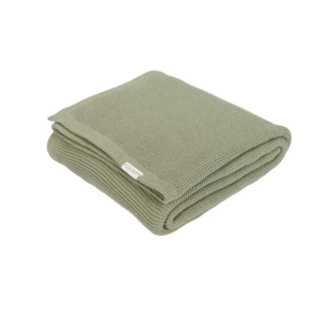 Little Dutch  Knitted Bassinet Blanket Olive