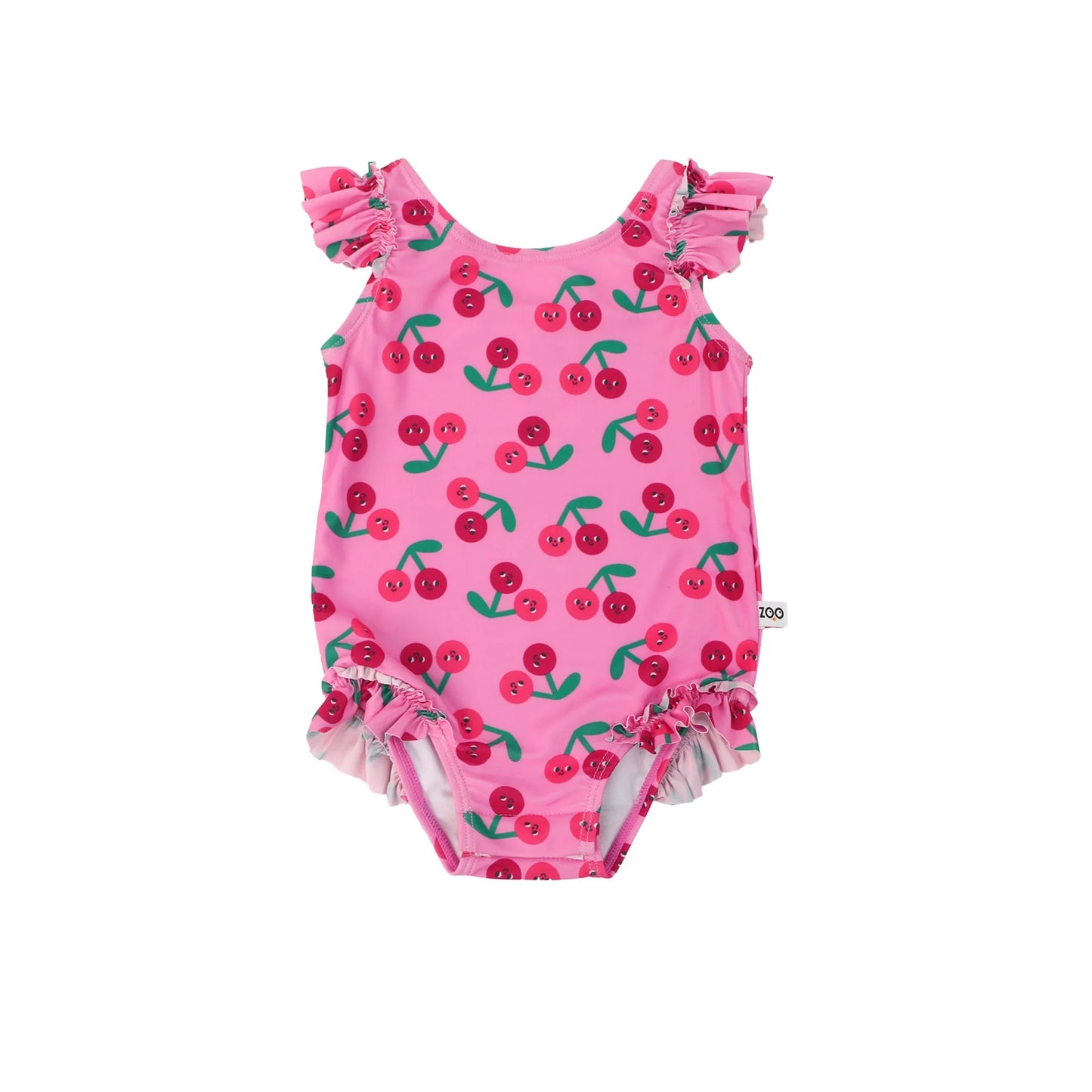 Ruffled One Piece Swimsuit - UPF 50+ - Cherry
