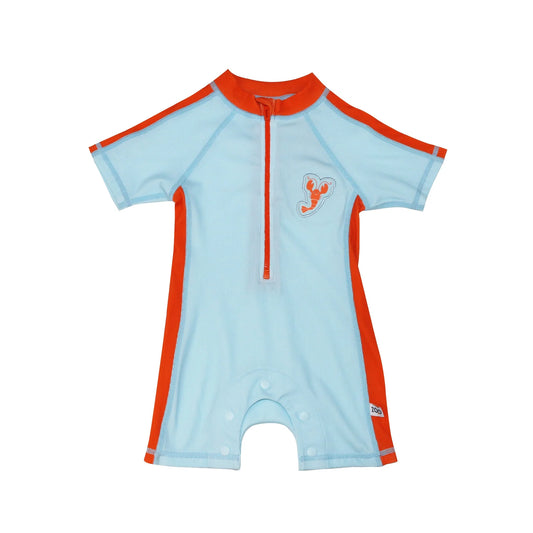 Short Sleeve One Piece Solid Swimsuit - Lobster