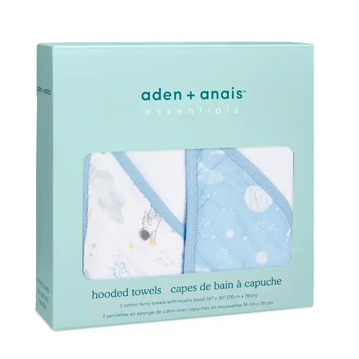 Essentials cotton muslin hooded towels 2 pack - space explorers