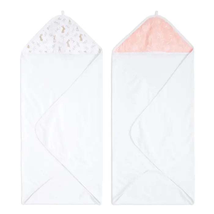 Essentials cotton muslin hooded towels 2 pack - blushing bunnies