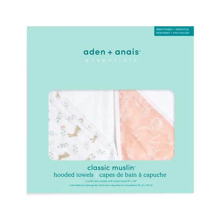 Essentials cotton muslin hooded towels 2 pack - blushing bunnies