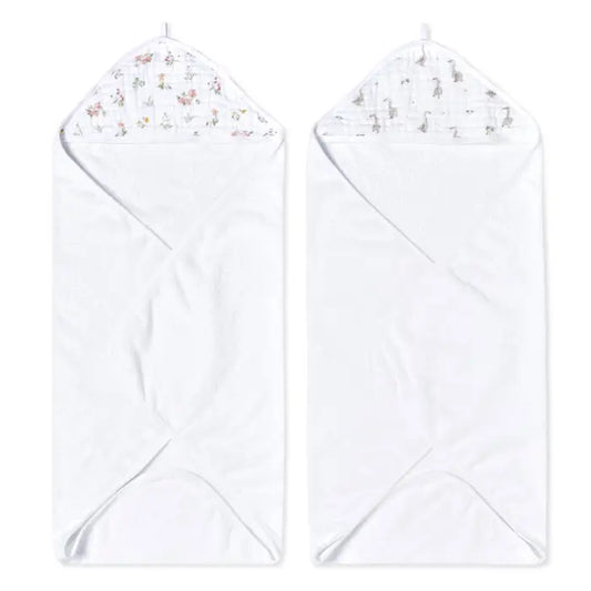 Essentials cotton muslin hooded towels 2 pack -country floral