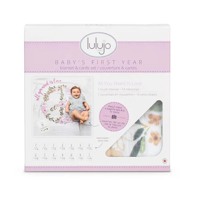 Lulujo - First Year Blanket & Cards Set, All You Need is Love