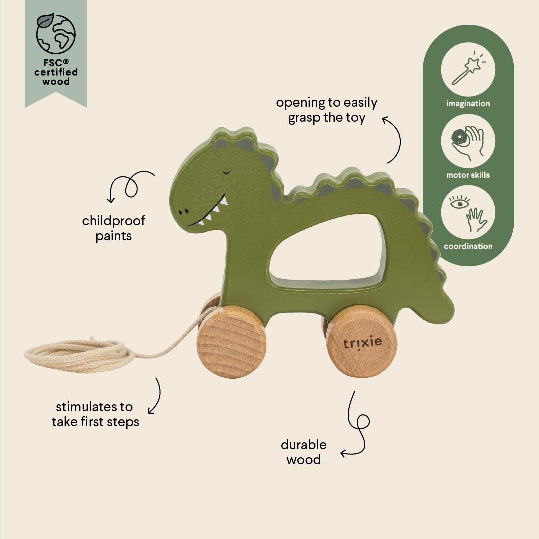 Wooden Pull Along Toy-Mr. Dino